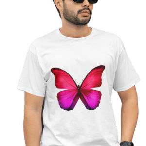 Butterfly Print Cotton White T-Shirt for Men and Women, 100% Cotton, Crew Neck T-Shirt